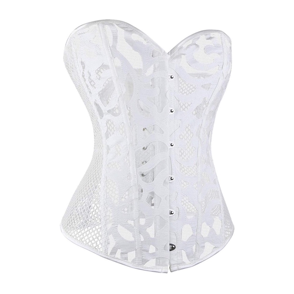 NWT white floral mesh boned corset S & M - Picture 2 of 6